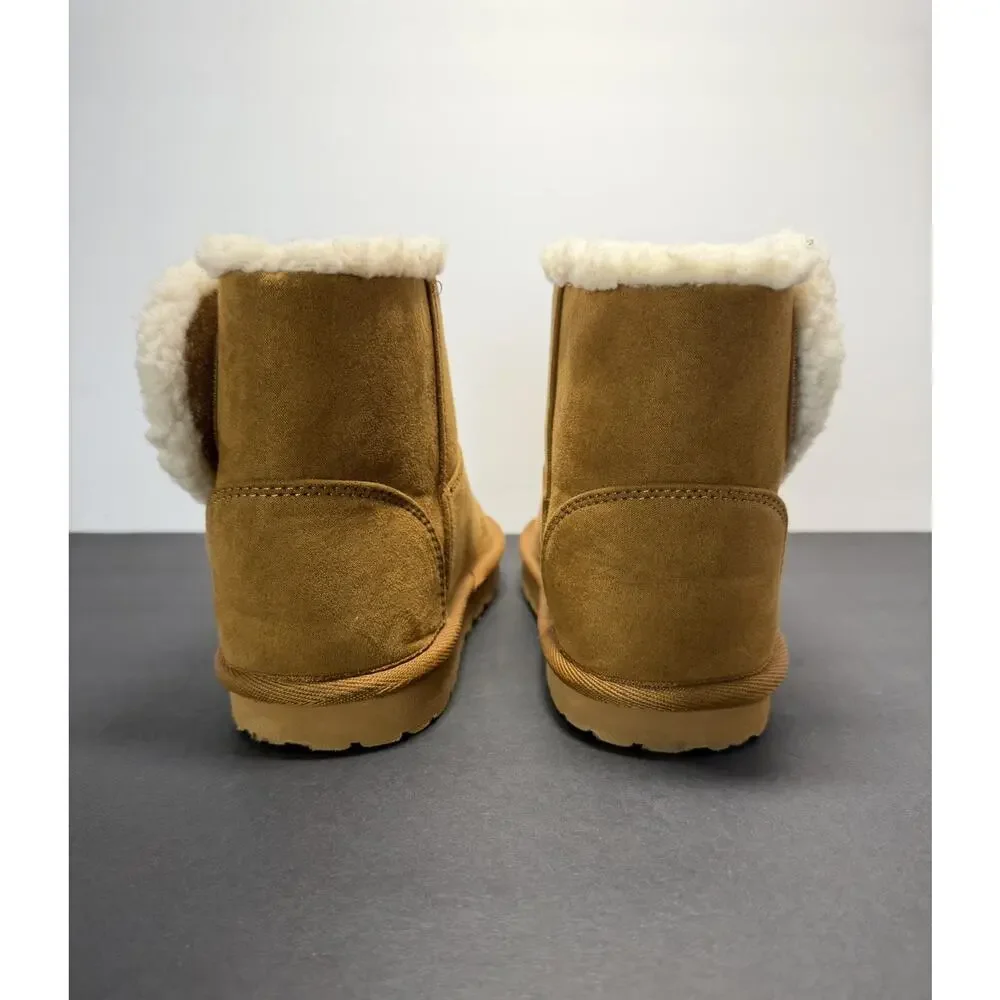 Gap Brown Suede Slip-On Ankle Bootie girls Shoes Faux Fur Lined Size 2